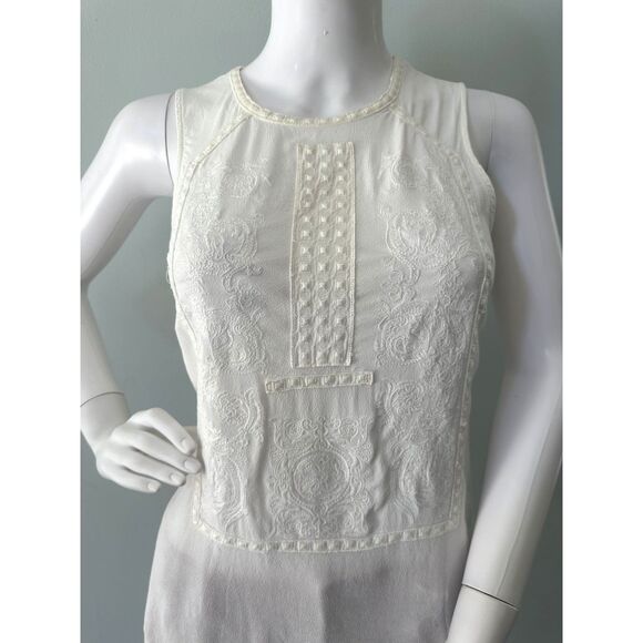 Comptoir Des Cotonniers Cream Embroidery Sleeveless Tank Boho Top size Medium 36 - Picture 4 of 7